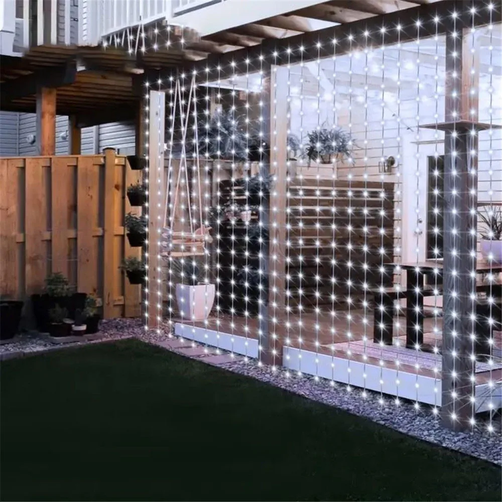 600LED Solar Curtain Fairy Lights Outdoor Copper Wire Party Garden Yard Garland Christmas Wedding Decoration