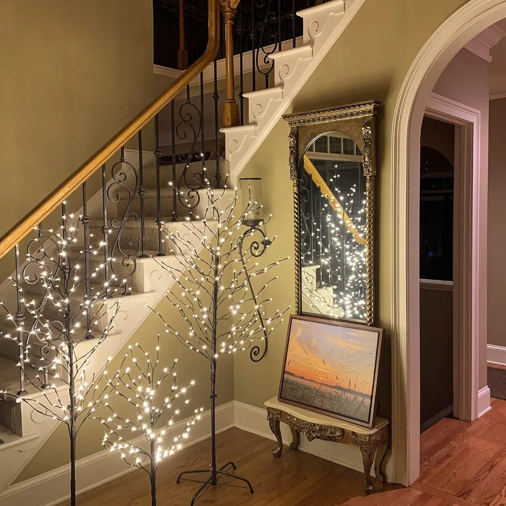

Set of 3 Star Light Trees, Including 3 feet, 5 feet, and 6 feet, Warm White, Brown Branch