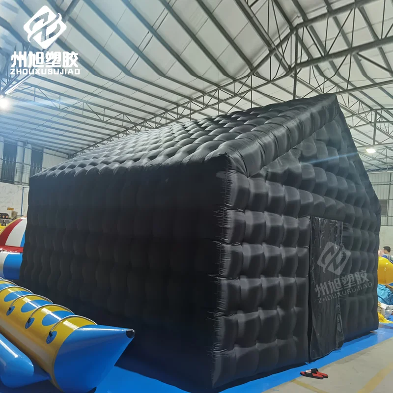 Modèle d'air de tente gonflable portable noire commerciale personnalisée, en forme de cube, adapté aux fêtes et aux mariages en boîte de nuit.