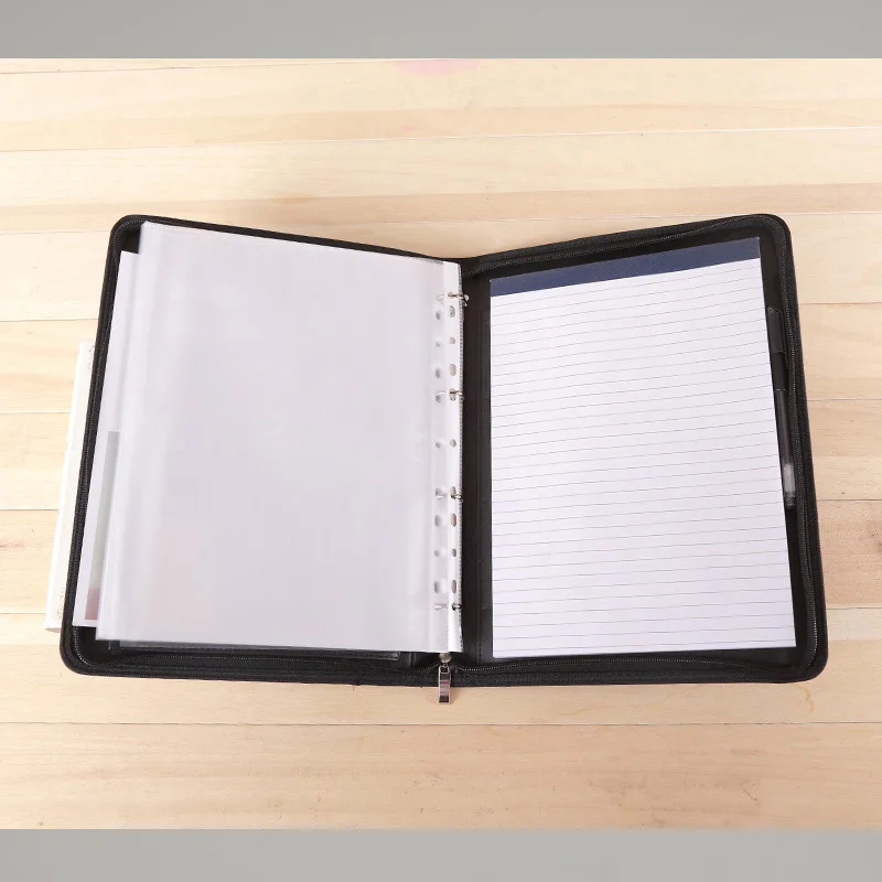 A4 Business office zipped file folder for documents organizer a4 padfolio folder with ring binder inner bag for tablet document