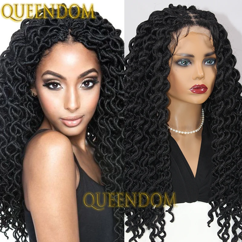 Synthetic Box Braids Wig 22 Inch Heat Resistant Extensions Pre-Looped Loose Wavy Braid Wig Full Lace Passion Twists Braided Wig