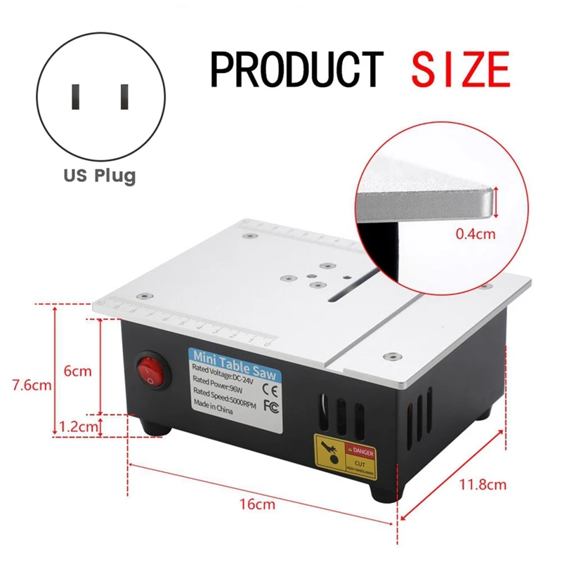 ABDJ-Desktop Mini Table Saw Aluminum Alloy Mini Table Saw DIY Small Cutting Machine Woodworking Craft Cutting Tool US Plug