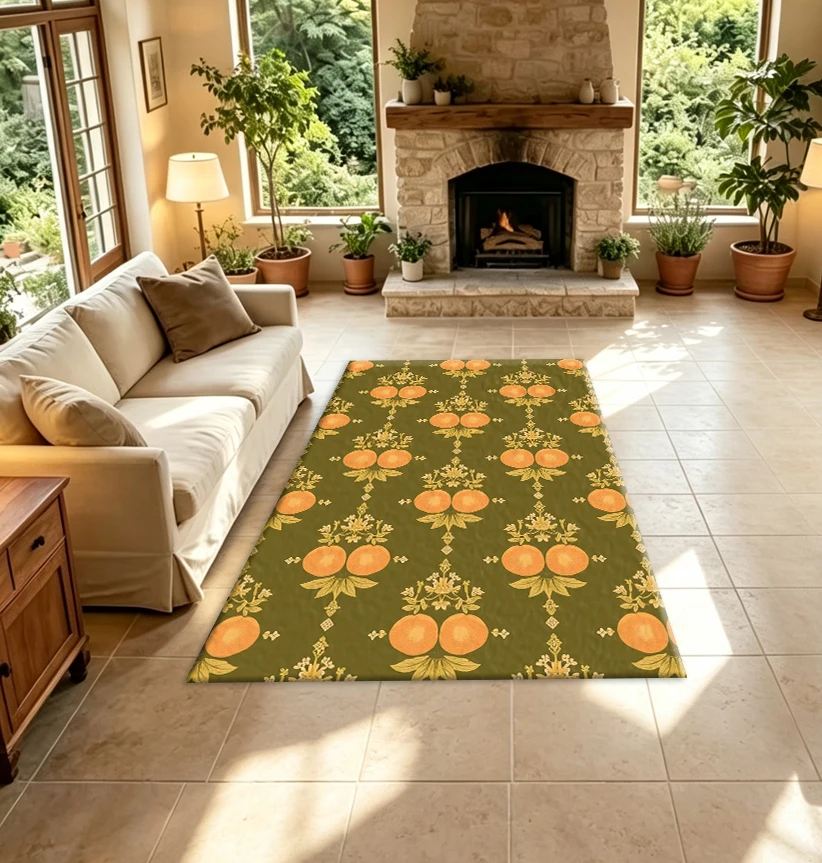 Vintage Fruit Floral Carpet Flooring Seamless Pattern Decorative Rug Home Living Room Indoor Floor Decor