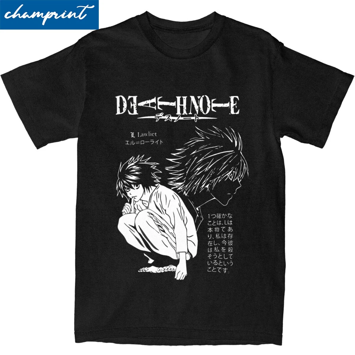 Death-Note L Lawlet - Note Anime T Shirt for Men Women 100% Cotton Amazing T-Shirt Crew Neck Tee Shirt Short Sleeve Clothing