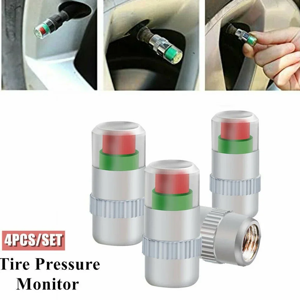 

4PCS Car Tire Valve Cap Auto Tire Pressure Test Monitor Valve Stem Cap Sensor Indicator Anti-theft Truck Air Pressure Gauge