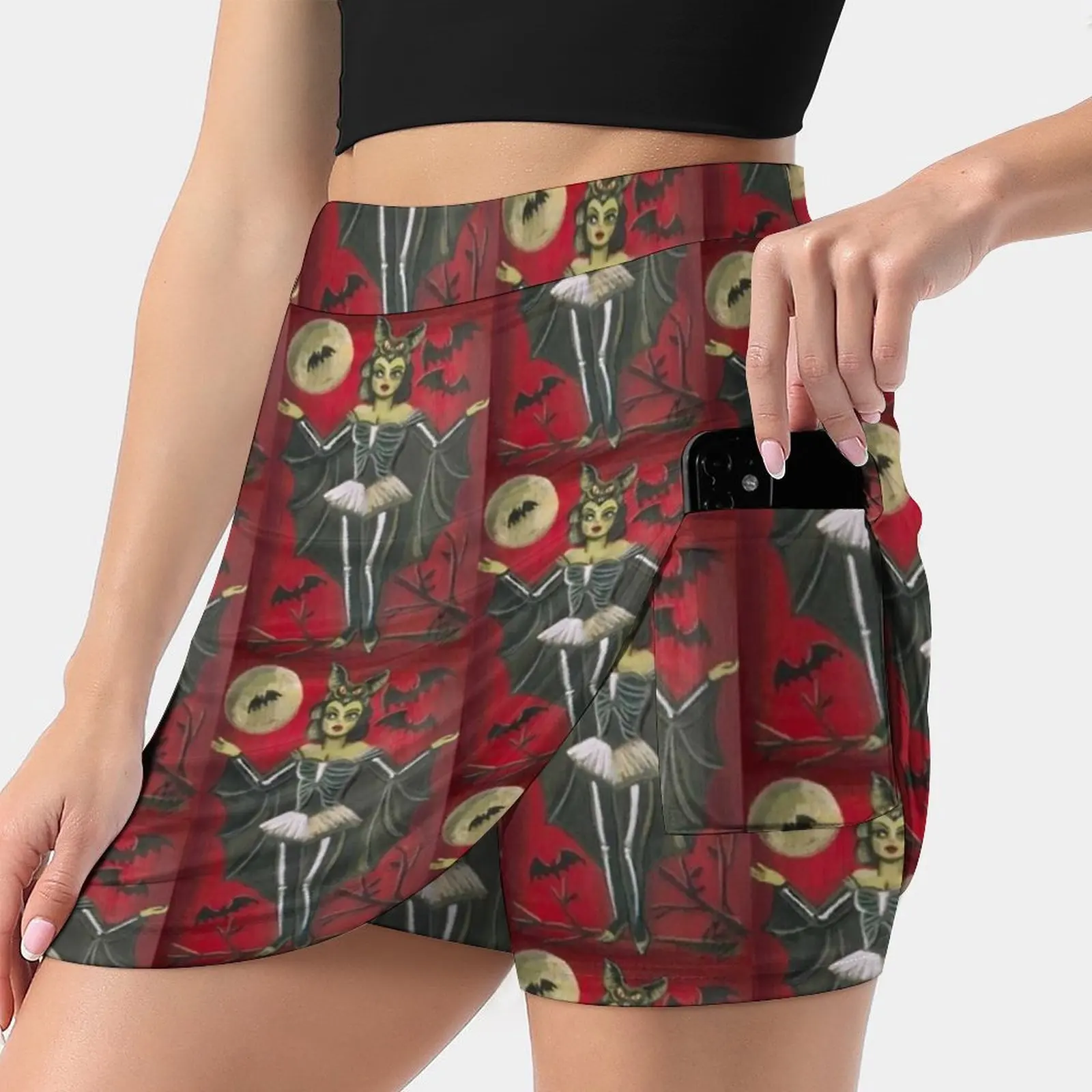 Creepy Ass Bat Girl Women's skirt With Hide Pocket Tennis Skirt Golf Skirts Badminton Skirts Running skirts Vampire Vintage