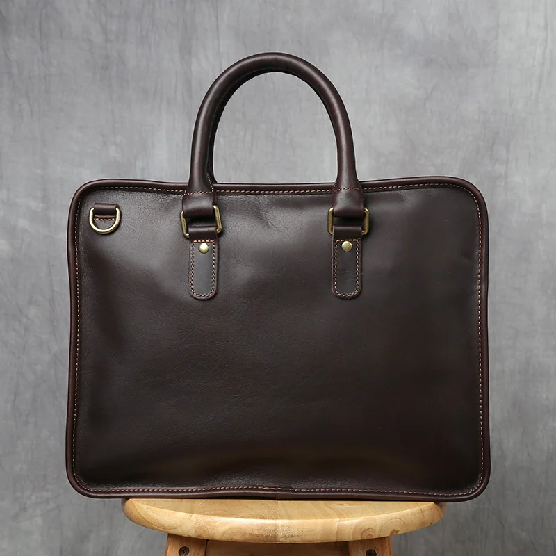 NZPJ Retro Herren Aktentasche Leder Laptoptasche Oberschicht Rindsleder Lässige Handtasche 14 Zoll Business Umhängetasche Messenger Bag – Detail 6