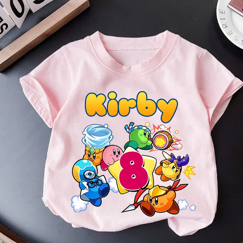 

Kirbys Kids Cotton T-Shirt Cartoon Birthday Digital Printed Pullover Summer Casual Short Sleeves Loose Breathable Tops Cute Gift