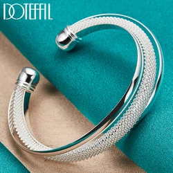 DOTEFFIL 925 Sterling Silber Große Reticulated Glatte Armreif Armband Für Frau Mann Hochzeit Engagement Schmuck