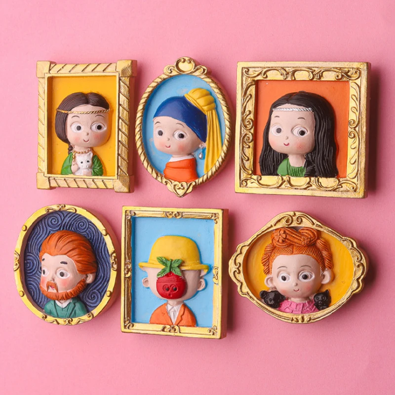 

Van Gogh Mona Lisa Refrigerator Magnet Cute Cartoon Q Version Famous Painting Magnetic Sticker 3D Resin Home Decoration