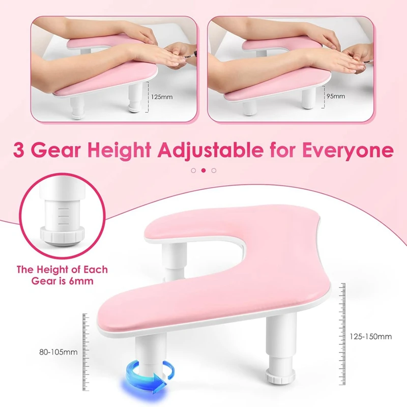 ABNO-Manicure Arm Rest For Nails Tech: U-Shaped Adjustable Nail Armrest -PU Leather Hand Stand Rest For Manicurists