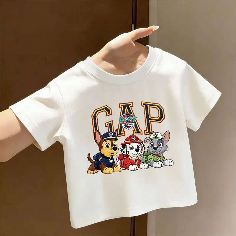 Paw Patrol 3 Dogs Graphic Kids T‑shirt Cotton Short Sleeve Summer Casual Tops for Boys Girls Children Daily Wear Gift