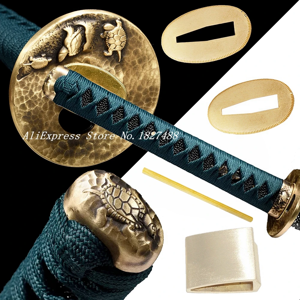 Turtle Theme Tsuba Japanese Sword Tsuka Samurai Katana Set Fittings Brass Hand Guard+Kashira+Fuchi+Menuki+Seppa+Habaki+Handle