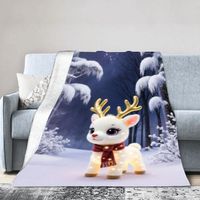 Magical Plush Reindeer with Glowing Lights - Soft White Furry Body, Adorable Red Scarf, Golden Antlers, and Expressive Eyes - Pe
