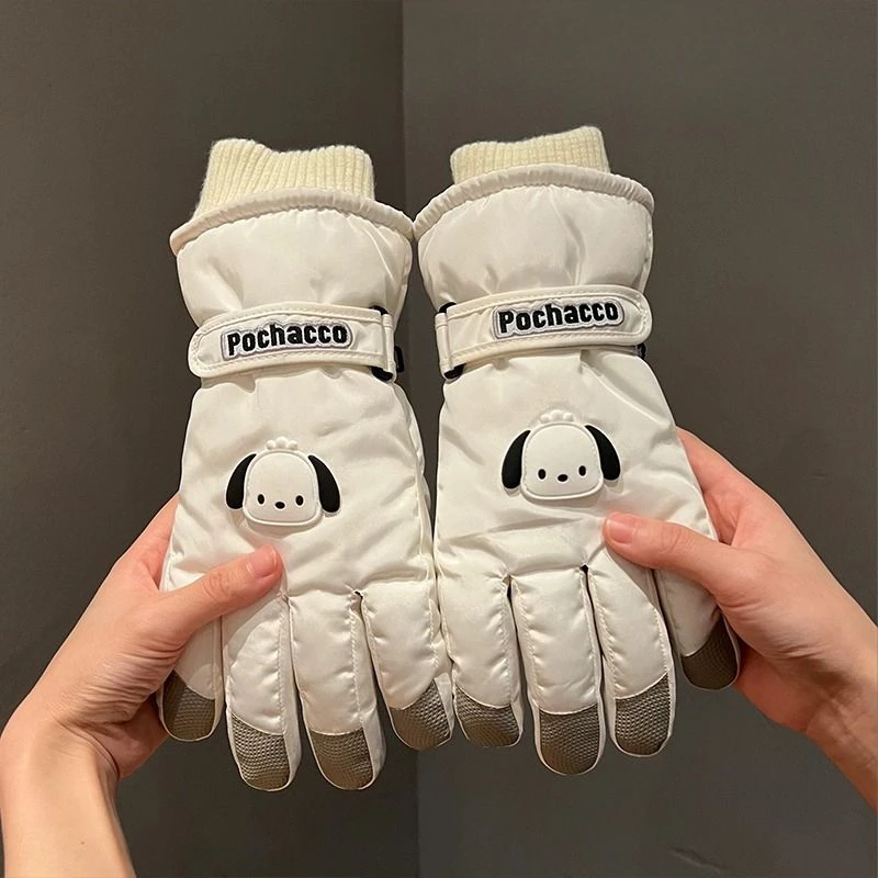 

Sanrio Five-finger Ski Gloves for Women in Winter Thickened and Fleece Cycling To Keep Cold and Warm Cute Cartoon Touch Screen