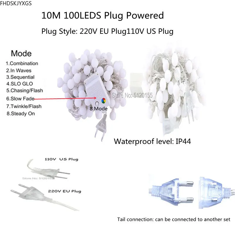 Guirnalda de luces LED para decoración de habitación al aire libre, guirnalda de bolas de cereza de 10M, 20M, 30M, 50M, 220V, 110V