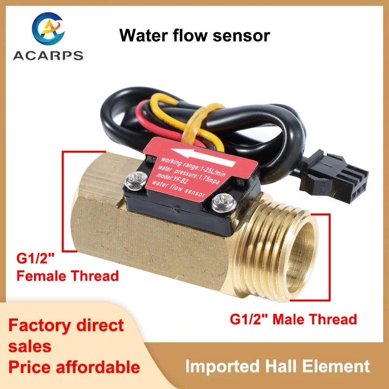 

1/2 "новый датчик расхода воды с наружной и внутренней резьбой, латунь, 1,75 МПа, датчик Холла, импульсный турбинный расходомер, 5 ~ 18 В постоянного тока