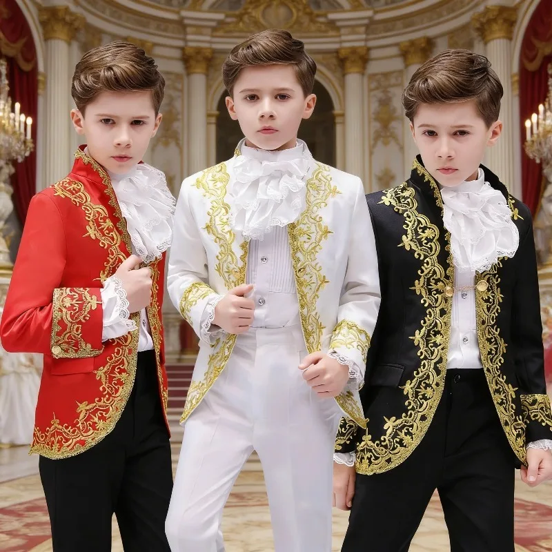 

Boys Victorian Prince King Cosplay Costume Court Drama Performance Outfit Retro Blazer Suit for Holiday Carnival Party Roleplay