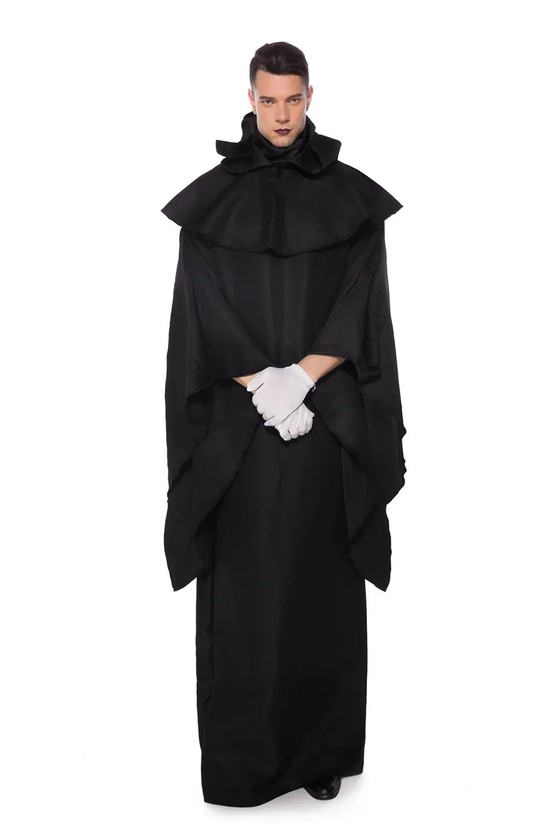 Halloween Mago Mal Traje Longo Capuz Robe Manto Missionário Frei Sacerdote Cosplay Traje halloween trajes para homens adultos