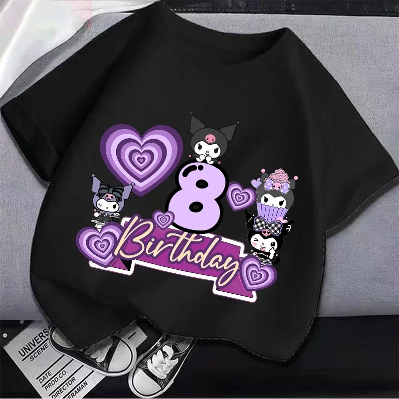 

Kuromi Baby T-shirt Birthday Numbers 1-9 Cute T-shirt Anime Manga Cartoon Sanrio Children's Casual Fashion Top