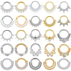 1PC ASTM F136 Titanium Nose Rings Clicker Hinged Septum Helix Conch Cartilage Daith Earring G23 Titanium Goth Piercing Jewelry