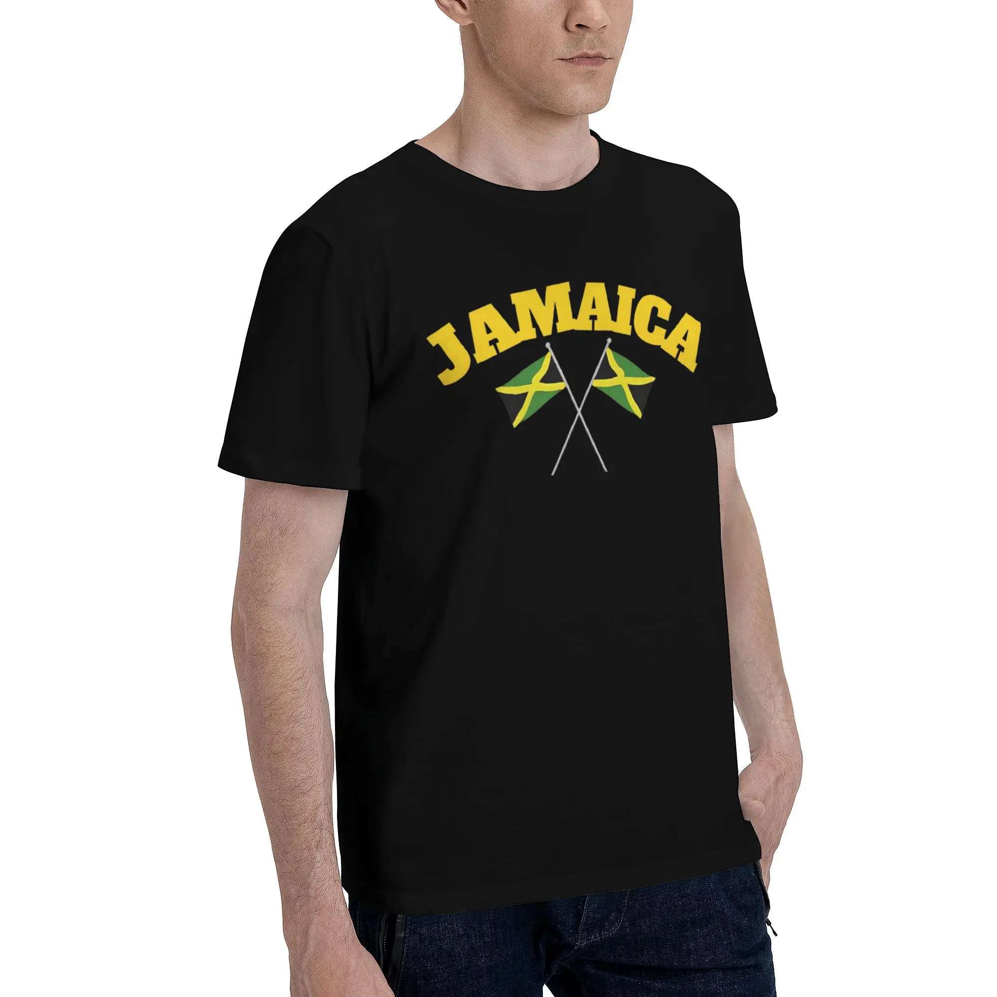 Jamaica Flag T Shirt Men's  Cotton Novelty T-Shirts Crew Neck  Tees Short Sleeve Clothing Adult