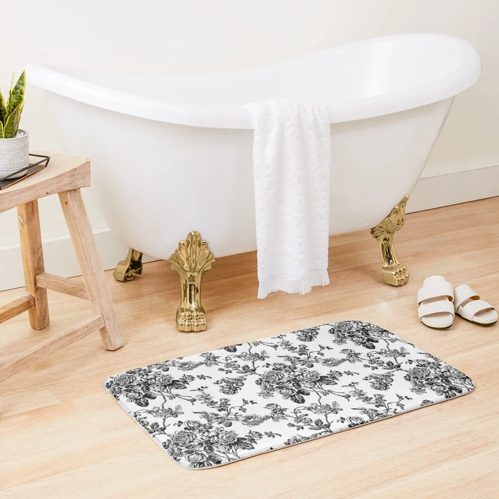 Toile, Black Roses Bath Mat Accessories Sets For The Bathroom Waterproof Bathroom Rugs Accessories For Shower And Services Mat