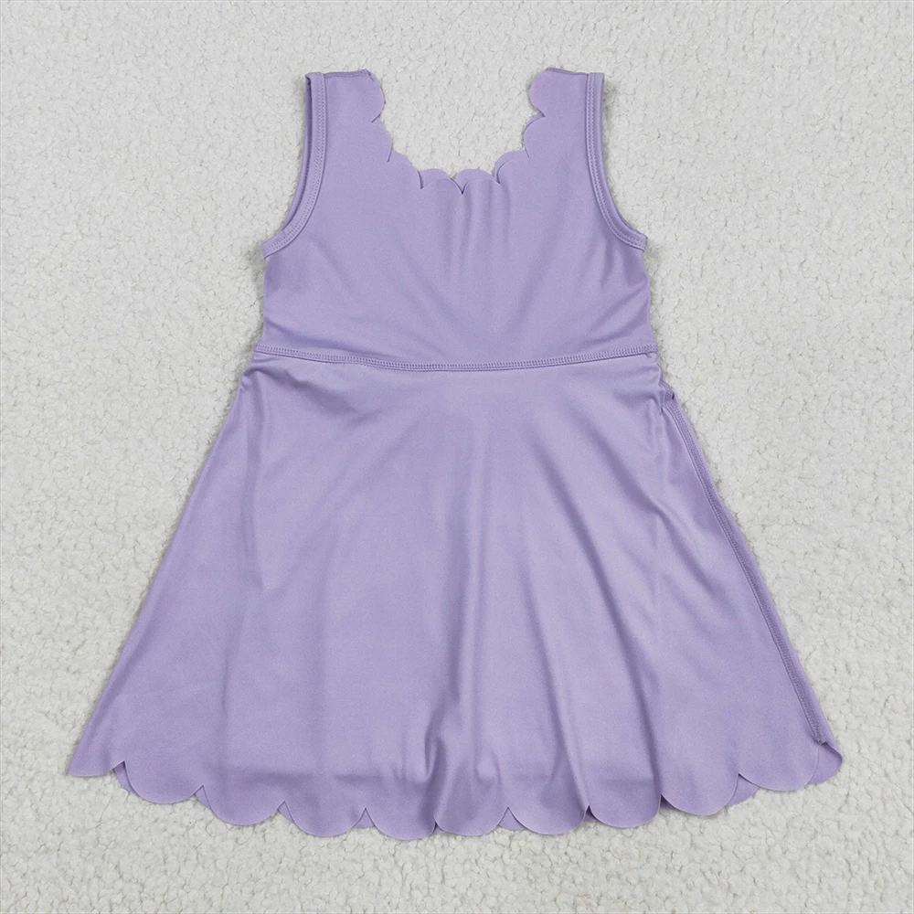 

Baby Girls Lavender Sleeveless Yoga Knee-Length Dresses Summer Athletic Wear for Kids Comfortable Breathable Girls' Dresses