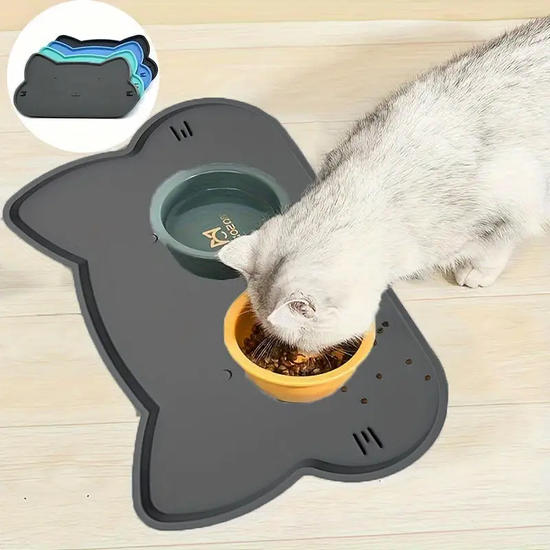 Pet Feeding Mat For Dogs Cats Solid Color Silicone Waterproof Non-slip Cat Food Mat Portable Dog Feeding Mat Placemat