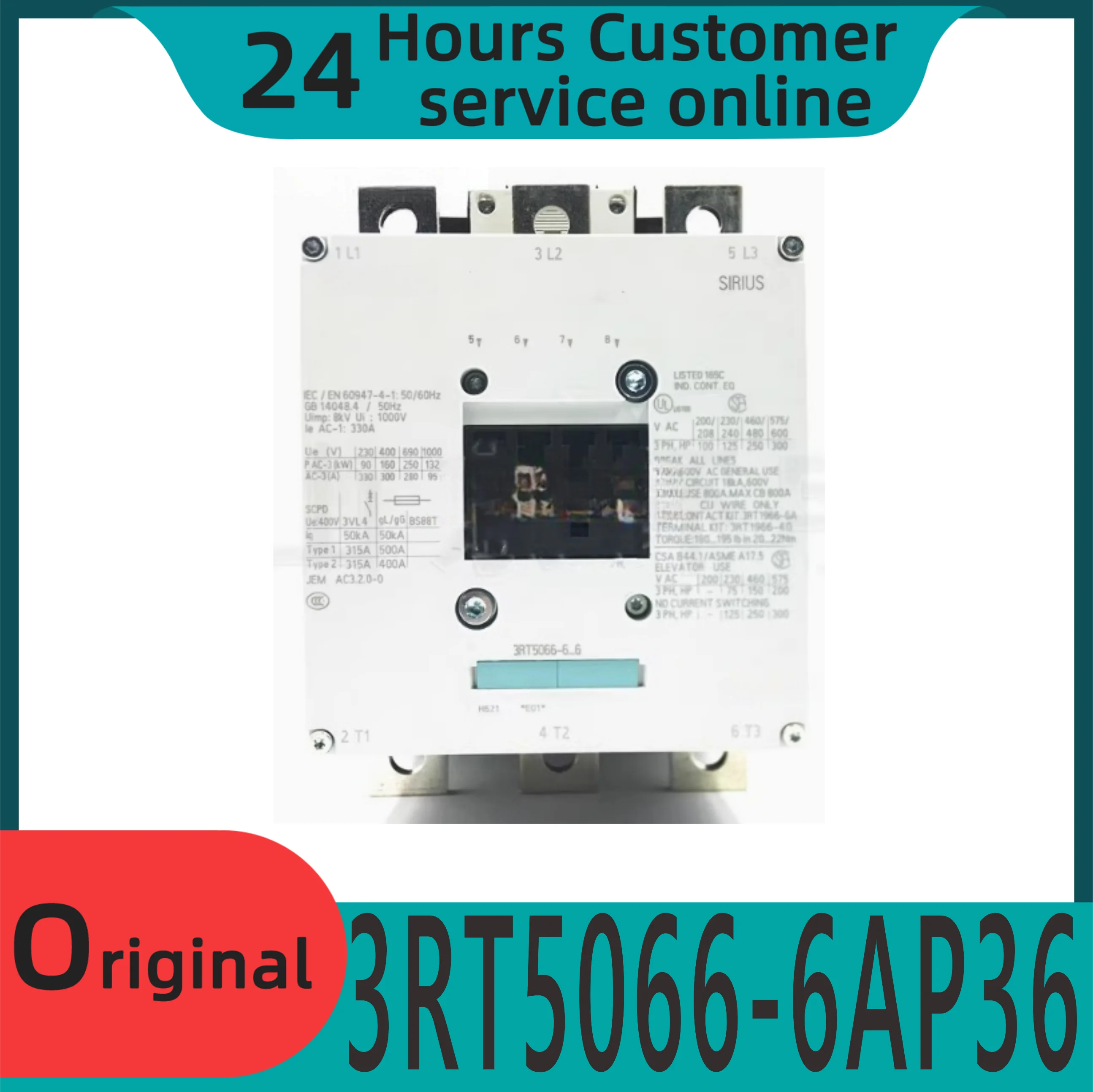 

Новый оригинальный контактор 3RT5066 3RT5066-6AP36 220В 330А