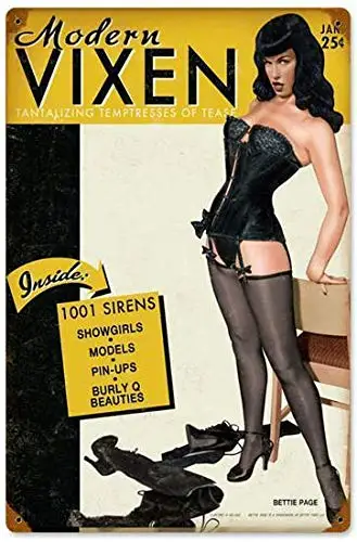 Vintage Style Metal Tin Sign 8x12inch Pin Up Girl Vixen Metal Signs Kitchen Garage Decor