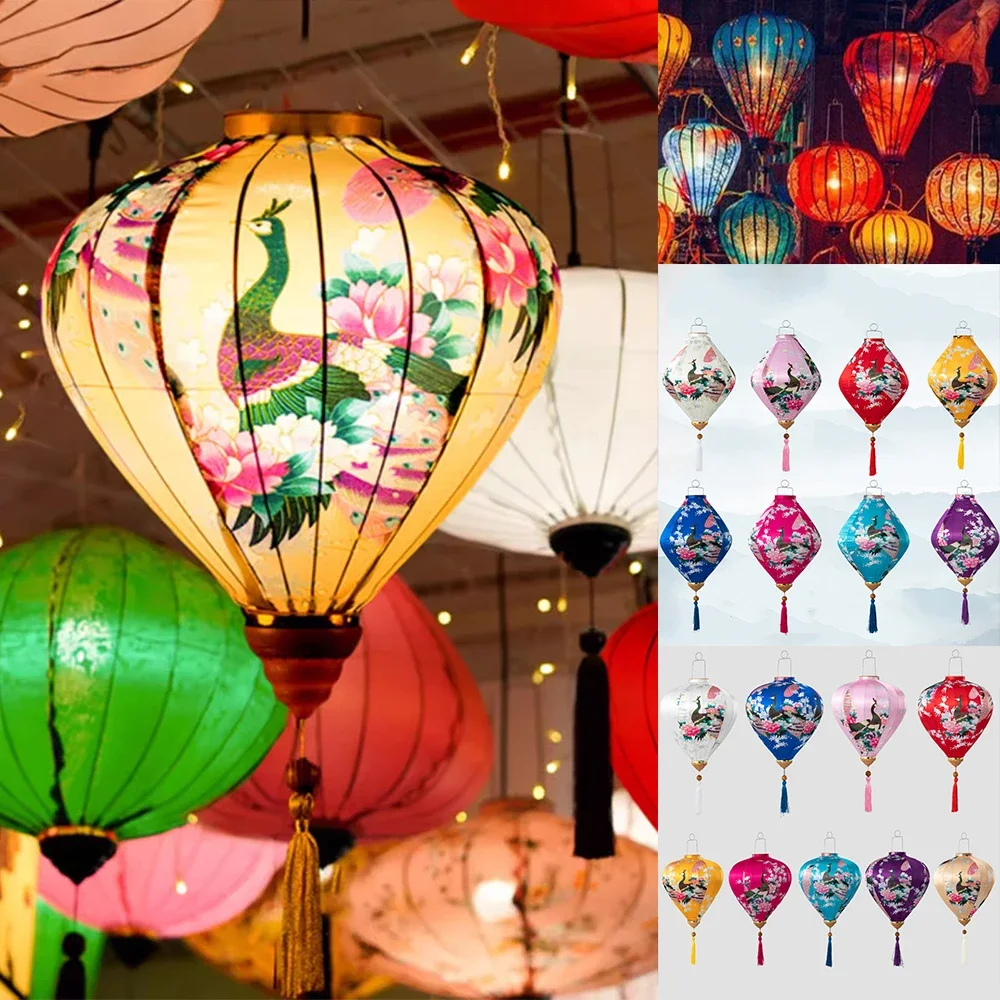 Chinese Peacock Style Hanging Lantern, Outdoor Waterproof Cloth, Performance Party, Festival Lantern Decoration, 12 