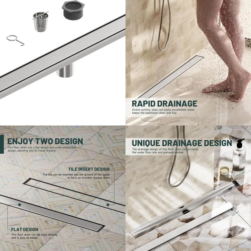 

Stainless Steel 32 Rectangular Shower Drain with Hair Strainer in Brushed Nickel Finish