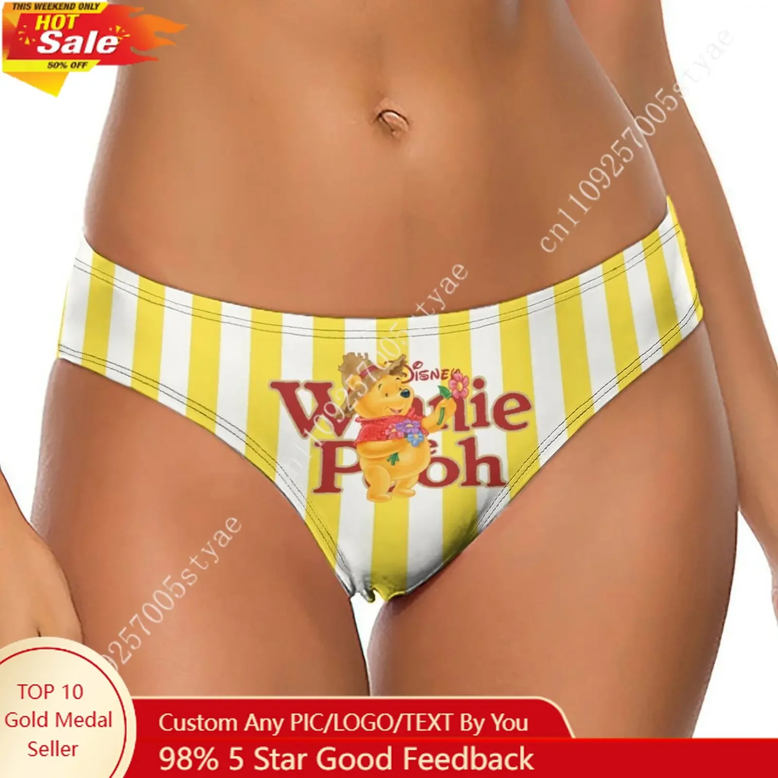 

Winnie The Pooh Underpants Disney Cartoon Custom Soft Women Underwear Pure Cotton Comfy Briefs Design Your Photo Text Logo Thong