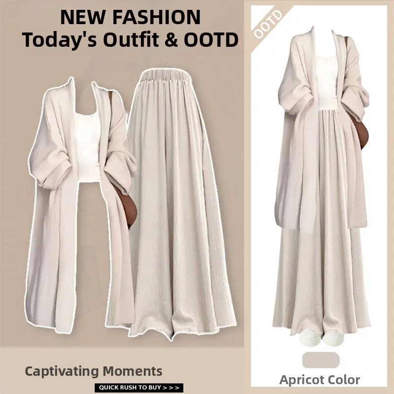 

Autumn Winter Casual Korean Sle Women's Tee-Piece Set Long Sve V-Ne Knitwear Inner Tank Top Skirt Pants Ensemble