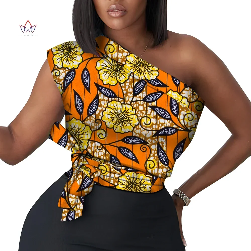 

BintaRealWax African Women Top Dashiki Sloping Shirt Ankara Real Wax Print Fabric Traditional African Clothing WY665