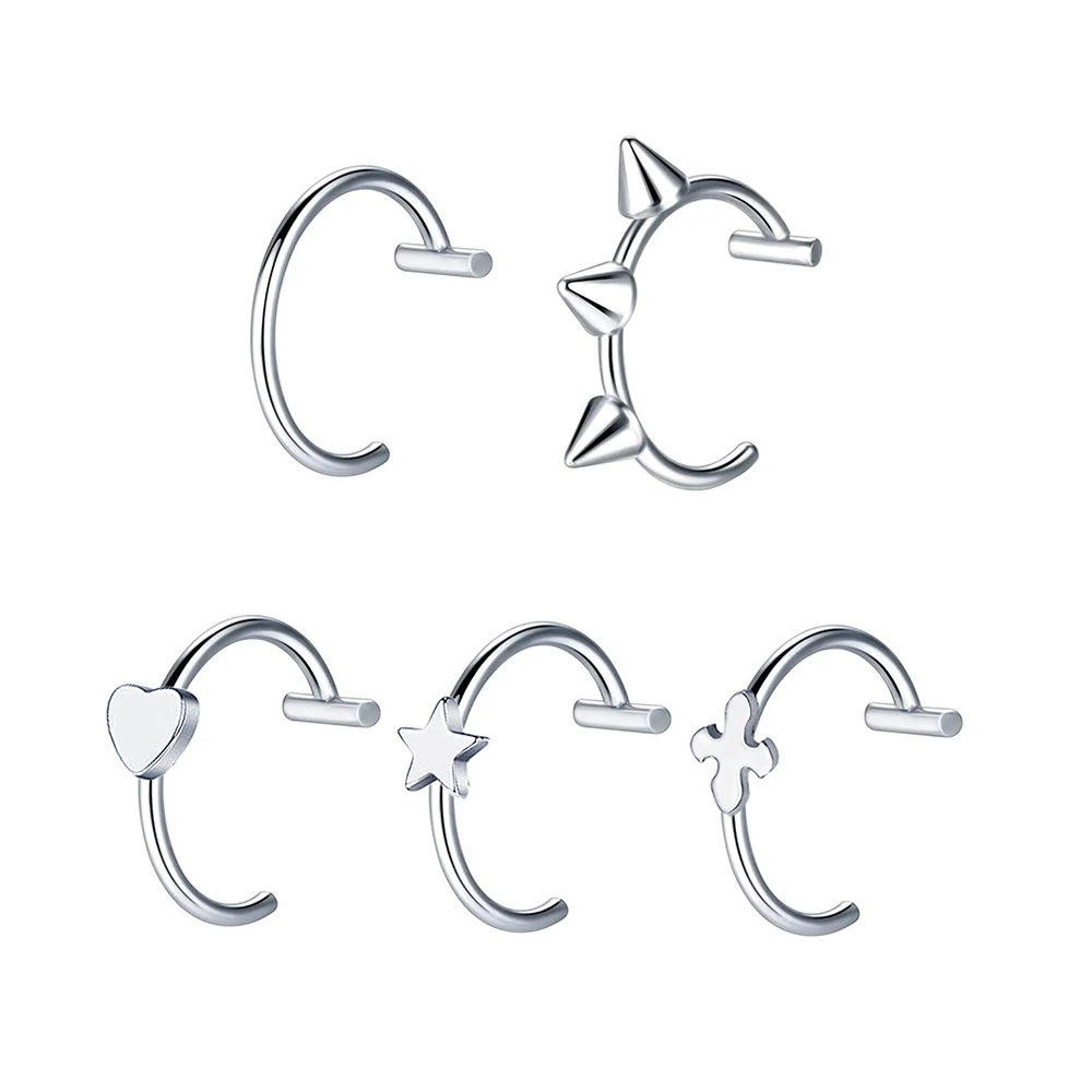 5pcs  Wholesale Grade Lip-shaped Clip Ear Nose Rings, 316L Stainless Steel No-Piercing Fake Lip Studs, Unisex Punk Body Piercin