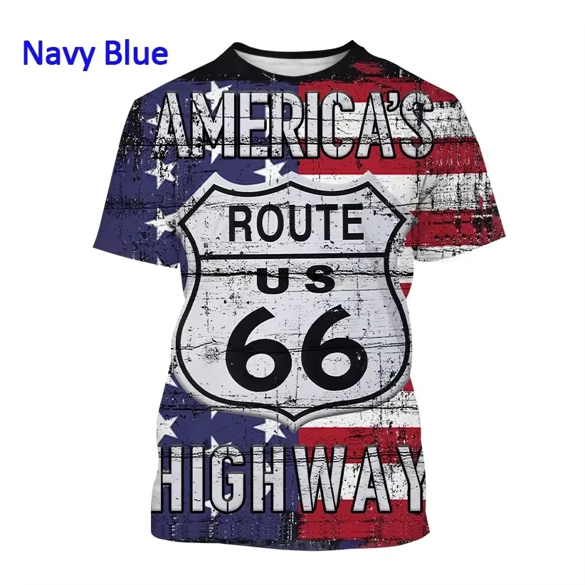 الصيف الولايات المتحدة الطريق 66 الجرافيك ثلاثية الأبعاد تي شيرت بلوزة كاجوال في الهواء الطلق الشارع تي شيرت مطبوع شخصية الجولة الرقبة فضفاضة تي شيرت #6