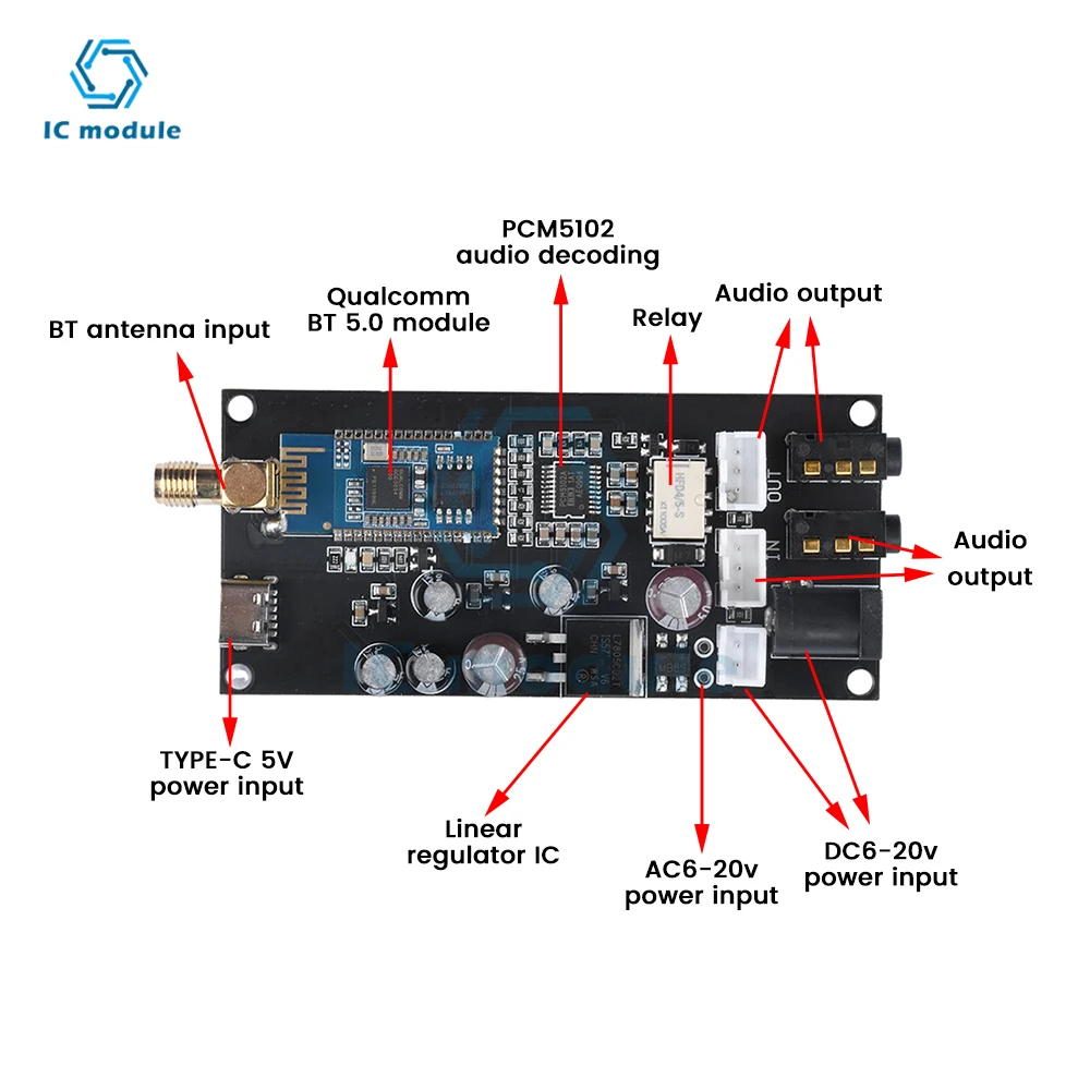 QCC3034 BT 5.1 lossless Decoder board PCM5102A modified power amplifier audio DIY zero noise supports APTX APTX-HD