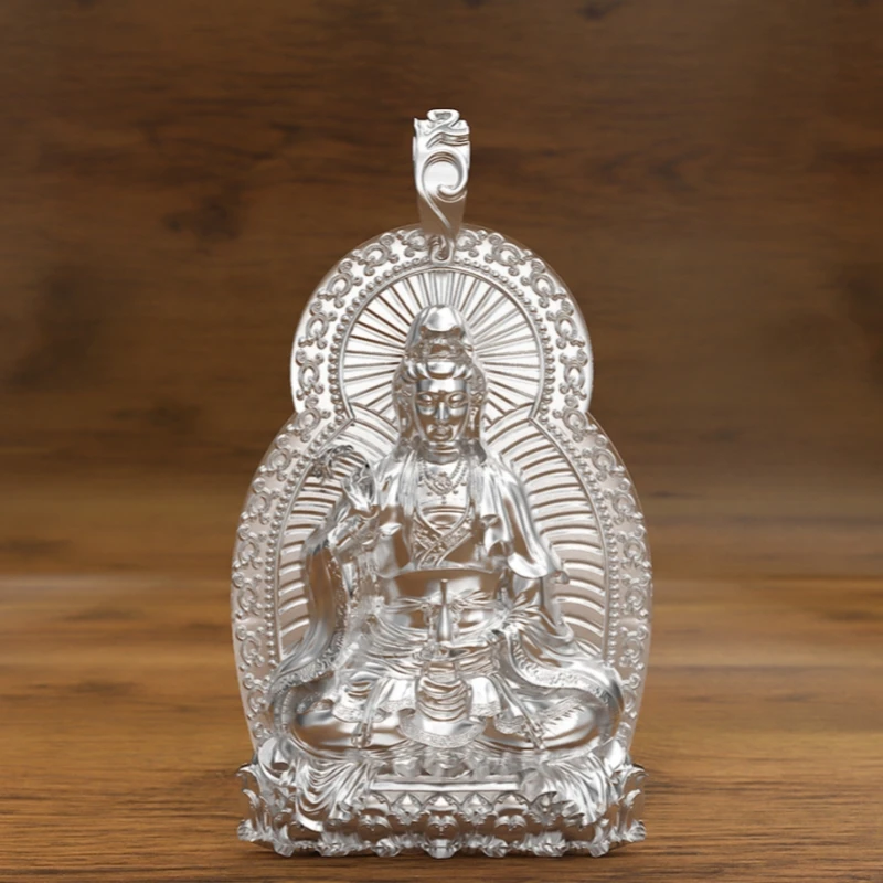 BOCAI S999 Sterling Silver Pendants for Women Men New Fashion Avalokitesvara Guardian Buddha Statue Amulet Jewelry Wholesale