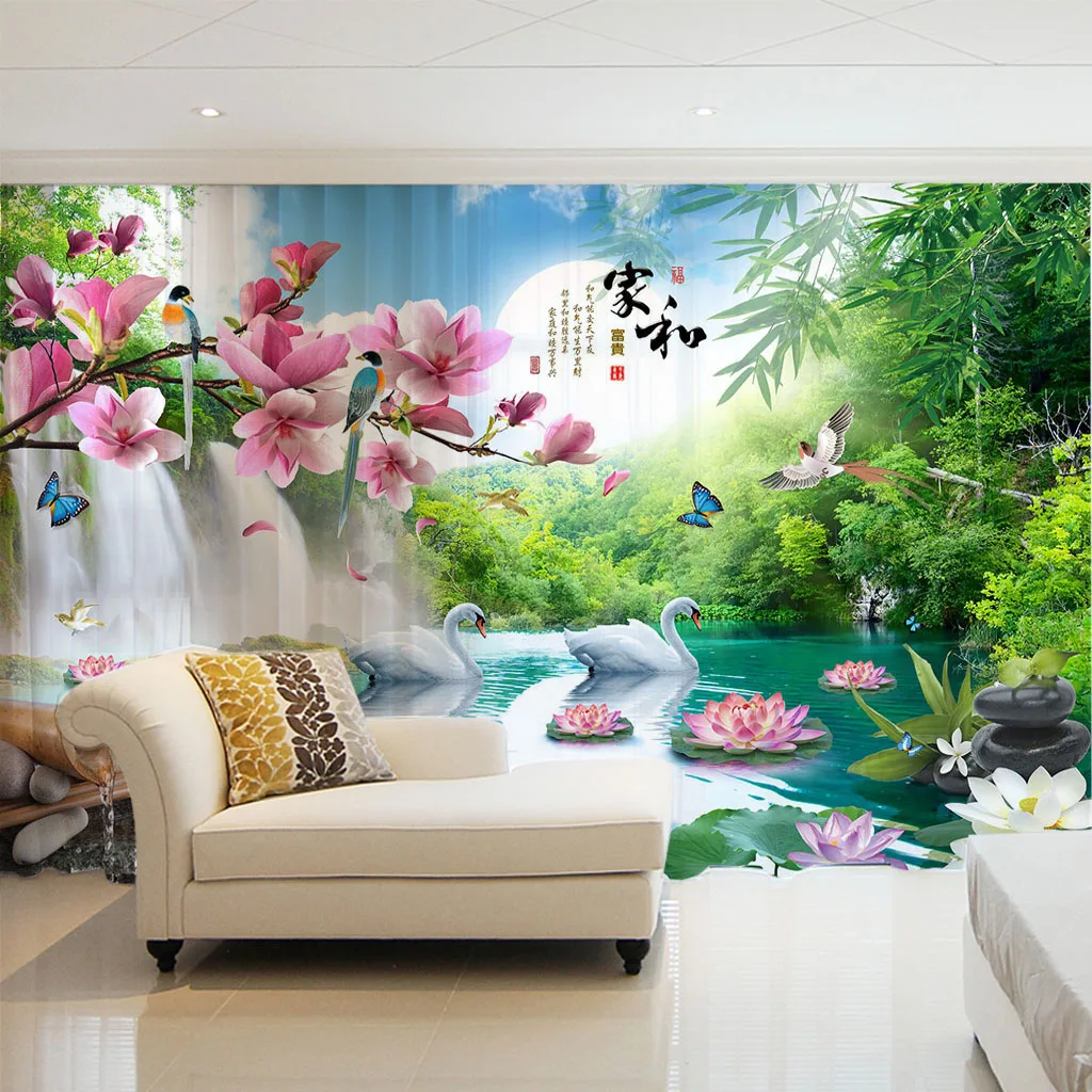 Forest Tree Flower Swan Lotus Landscape Window Curtains for Living Room Bedroom Bathroom Cupboard Kitchen Door Home Decor2Pcs