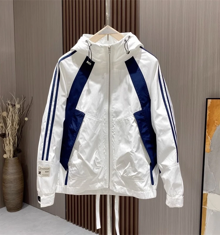 

Мужская повседневная куртка с капюшоном в полоску, с цветовыми блоками, весна-осень, модная, свободного кроя, из быстросохнущего полиэстера, с длинными рукавами, на молнии