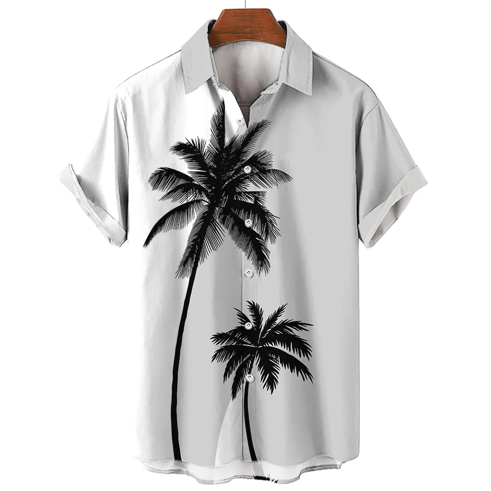 

Coconut Tree Printed Hawaiian Shirt Simple Summer Style Beach Shirts Men's Seaside Quick Drying Short Sleeve Top Casual Men Wear