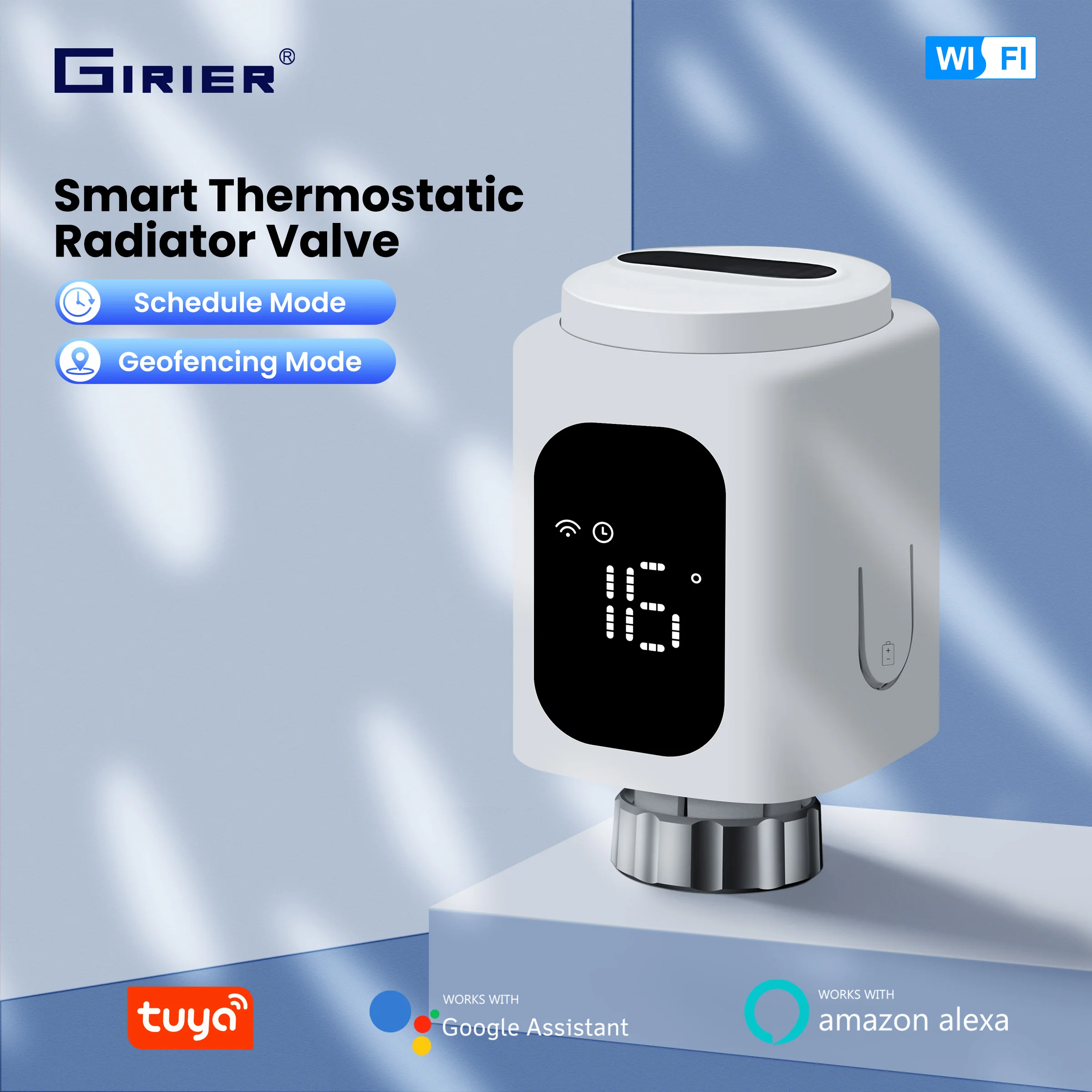 GIRIER Tuya Smart Radiator Thermostat Wifi Thermostatic Radiator Valve Smart Home Temperature Controller Works Alexa Hey Google