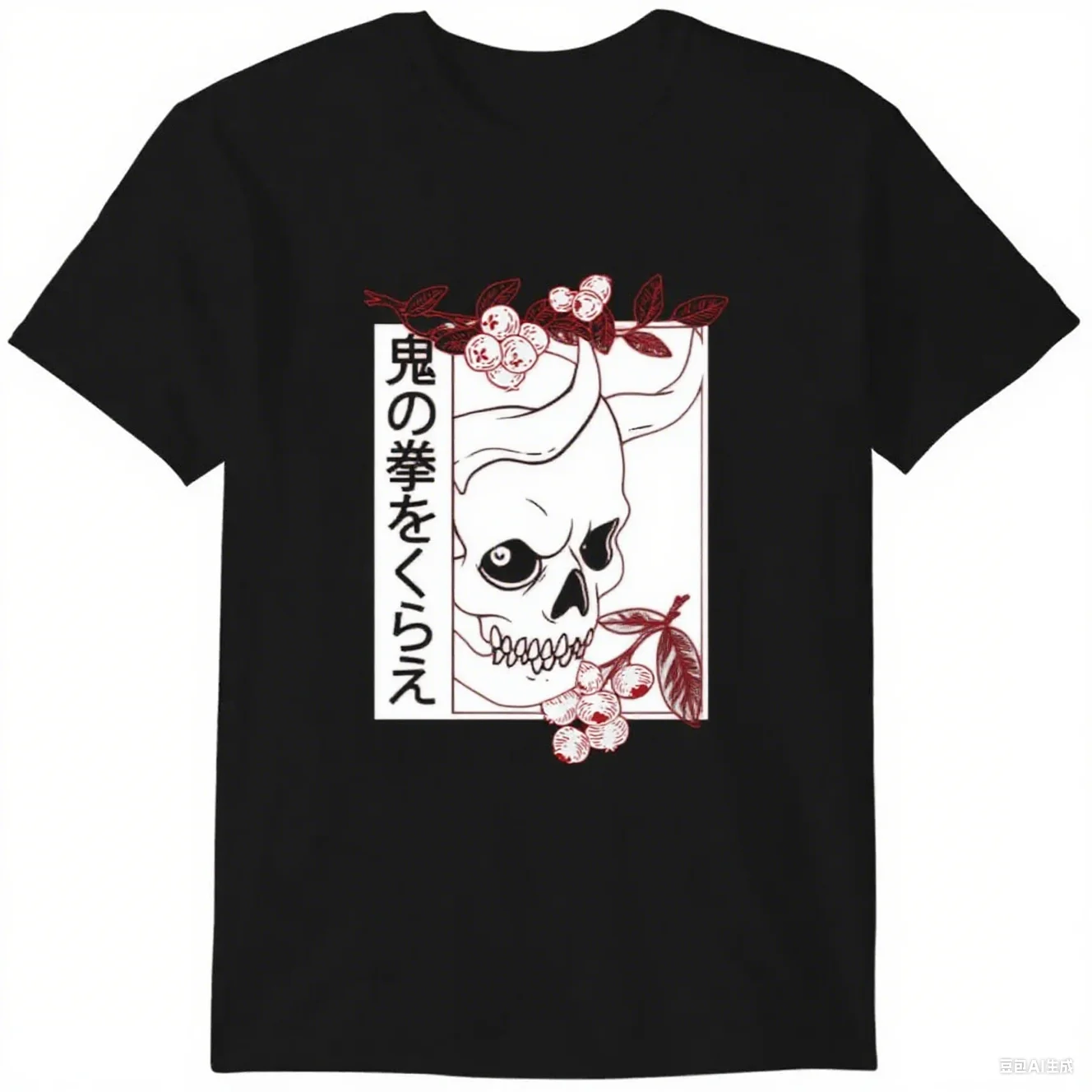 

Comfy Cotton T Shirt with Exquisite Demon Skull and Floral Print in Japanese Aesthetic Streetwear Print New Arrival Tee S-4XL