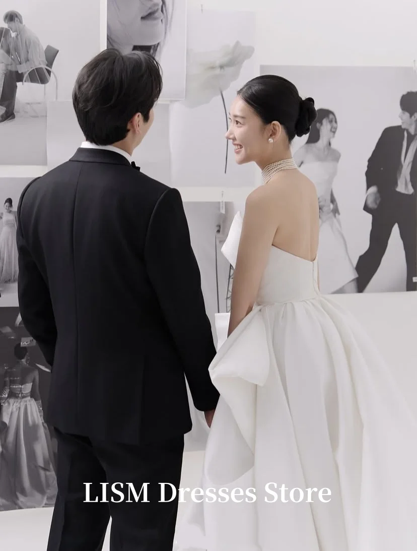 LISM على شكل قلب على شكل حرف a فساتين زفاف كورية من الحرير والساتان طويلة أنيقة زي العرائس تبادل لاطلاق النار صورة مخصصة لحفلات الزفاف فستانس بسحاب