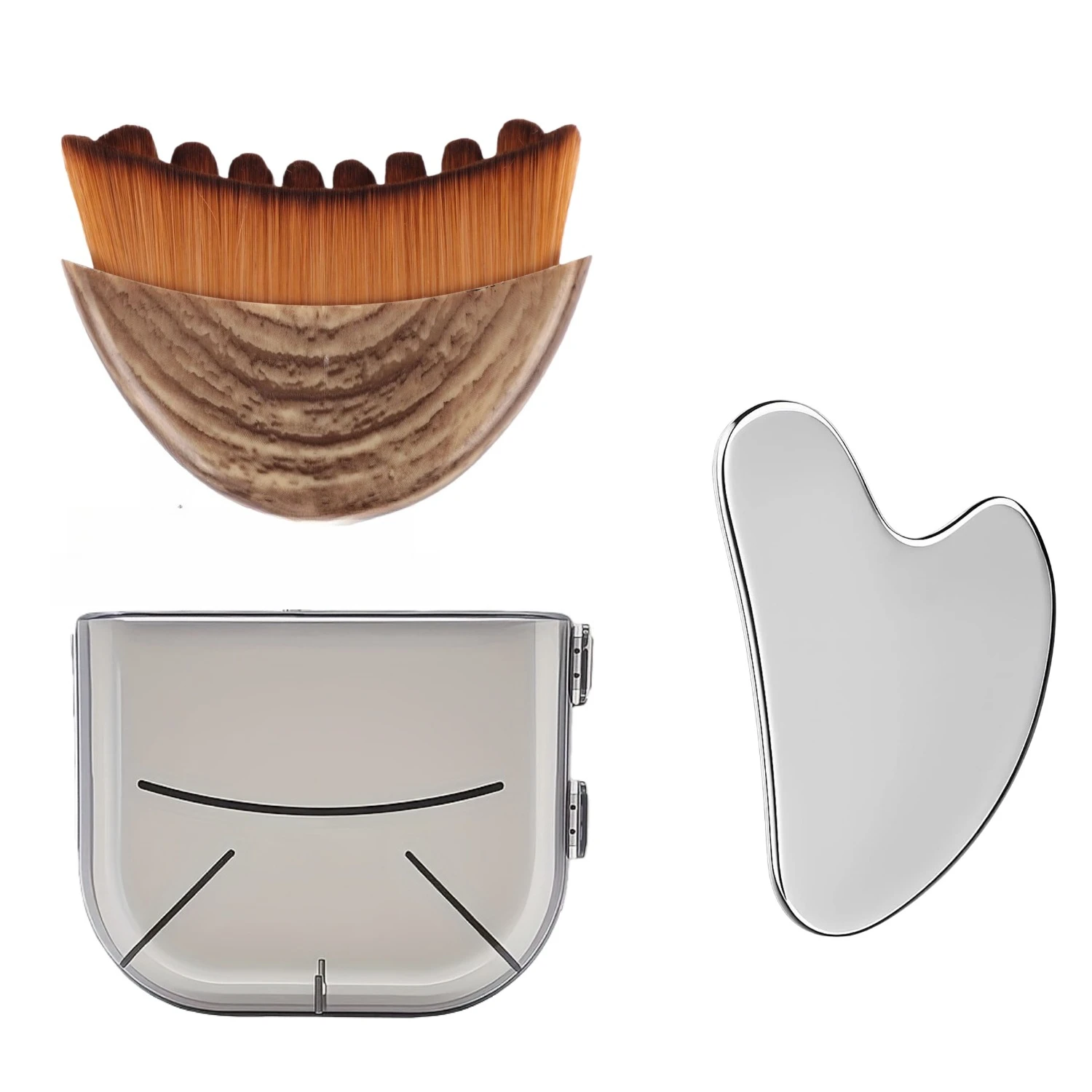 

Stainless Steel Gua Sha Tool & Lymphatic Drainage Face Brush Set, Facial Massage Kit for Jawline Sculpting Contour Face Brush
