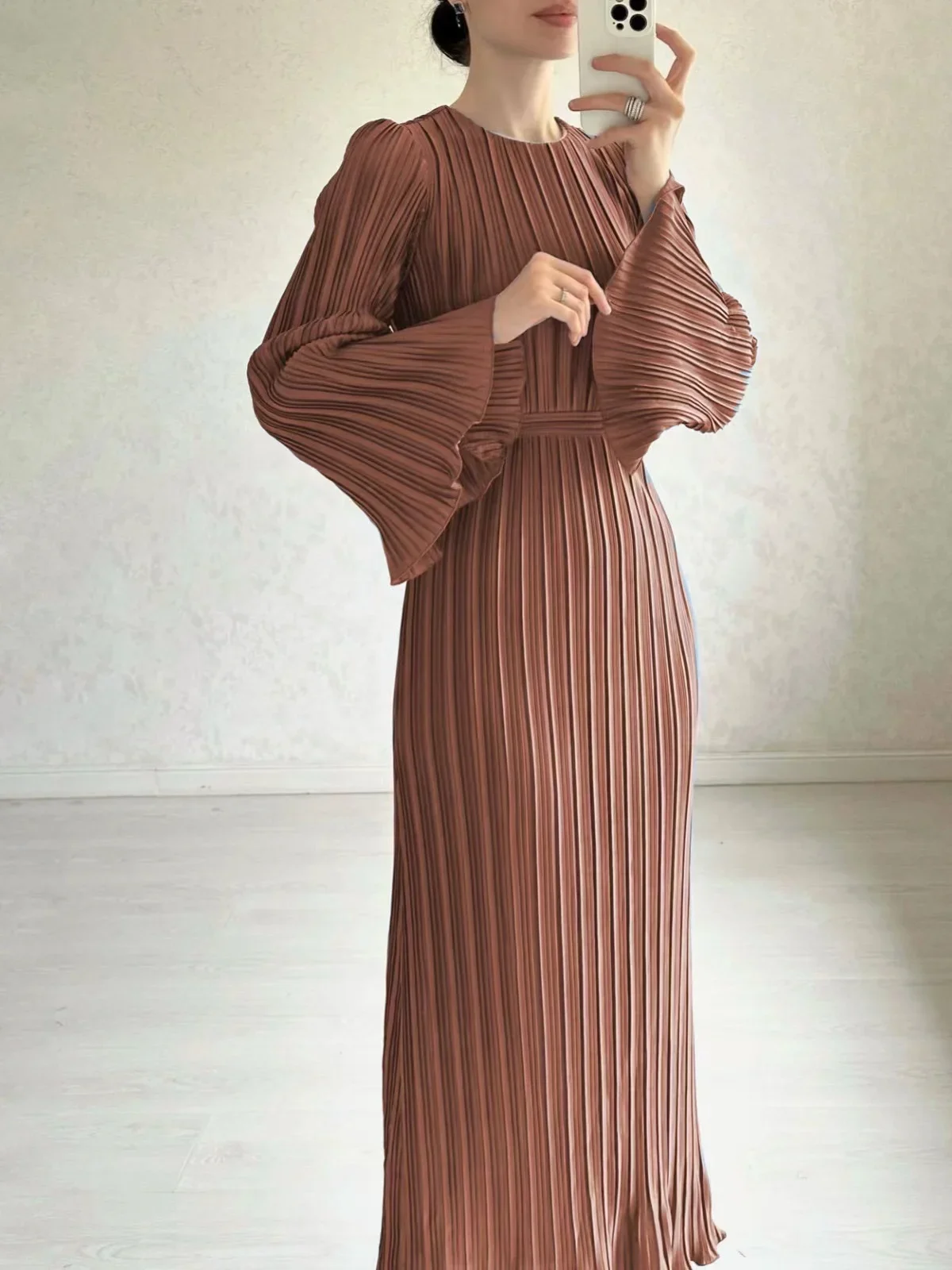 2024 Eid Flare Sleeve Muslim Pleated Dress Women Abaya Morocco Ramadan Lace-Up Abayas Kaftan Islam Dubai Arab Modest Long Robe