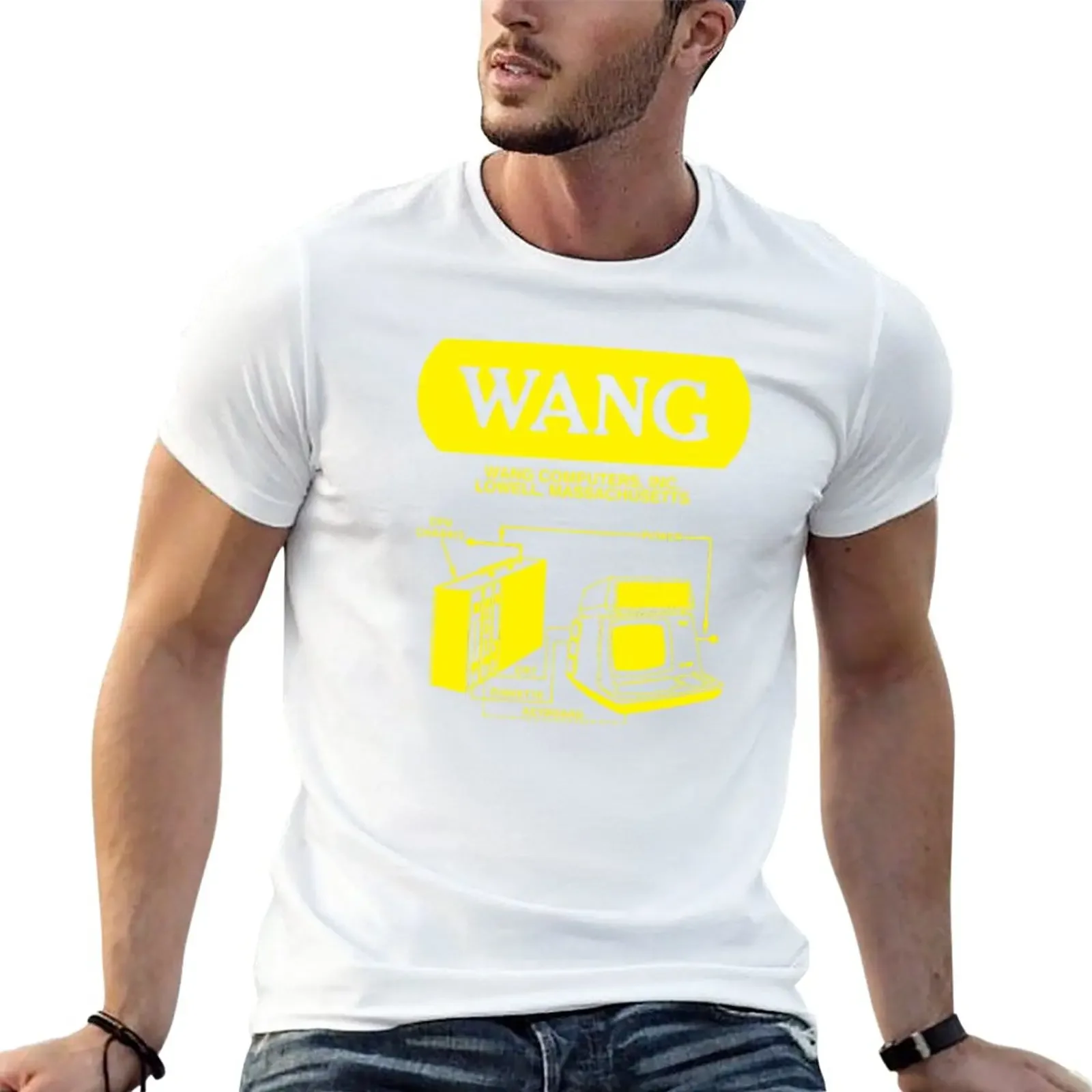 New Wang Computers Logo - Yellow T-Shirt funny t shirts man clothes Short t-shirt men t shirt