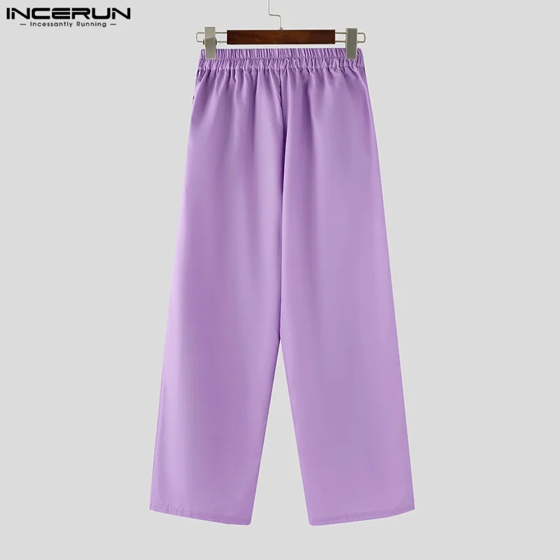 INCERUN Men's Pants Printing Elastic Waist Joggers Loose Casual Straight Trousers Men Streetwear 2025 Fashion Long Pants S-5XL